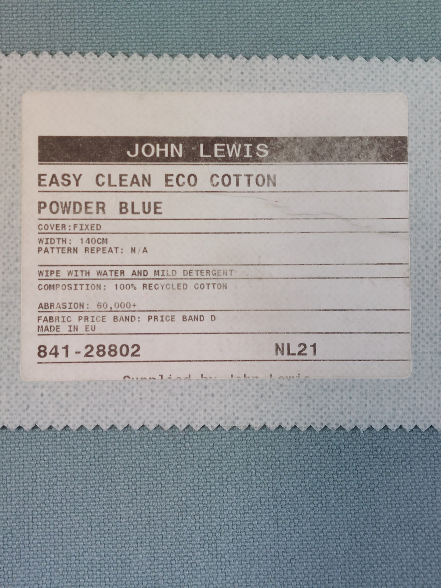 John Lewis Charlotte II Medium 2 Seater Sofa Easy clean eco cotton powder blue  light leg