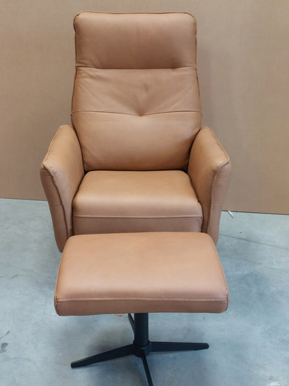 John Lewis Relaxed Recliner Armchair & Footstool, Metal Leg, Tan Leather