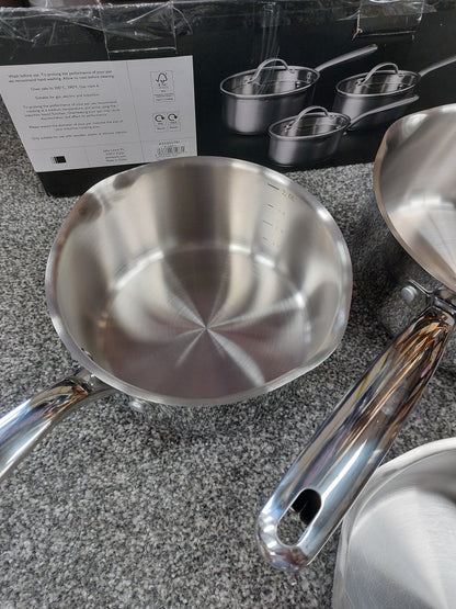 John Lewis 'The Pan' Stainless Steel Uncoated Saucepan Only Set, 3 Piece (No Lids Included)