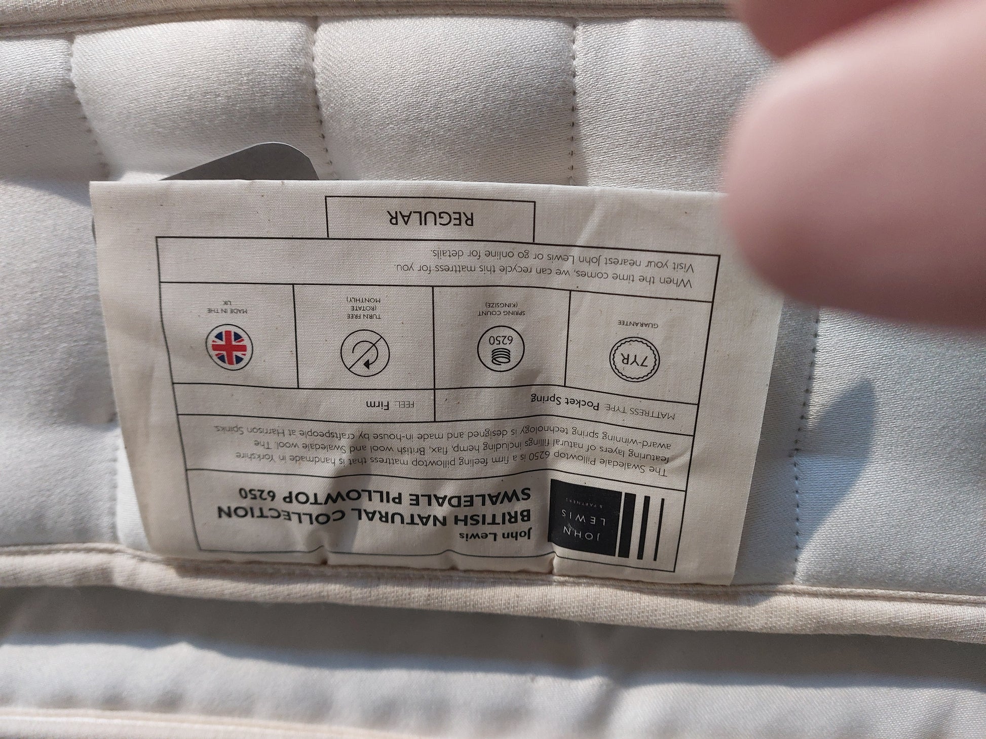 John Lewis British Natural Collection Swaledale Pillowtop 6250 Mattress, Regular Tension, King Size