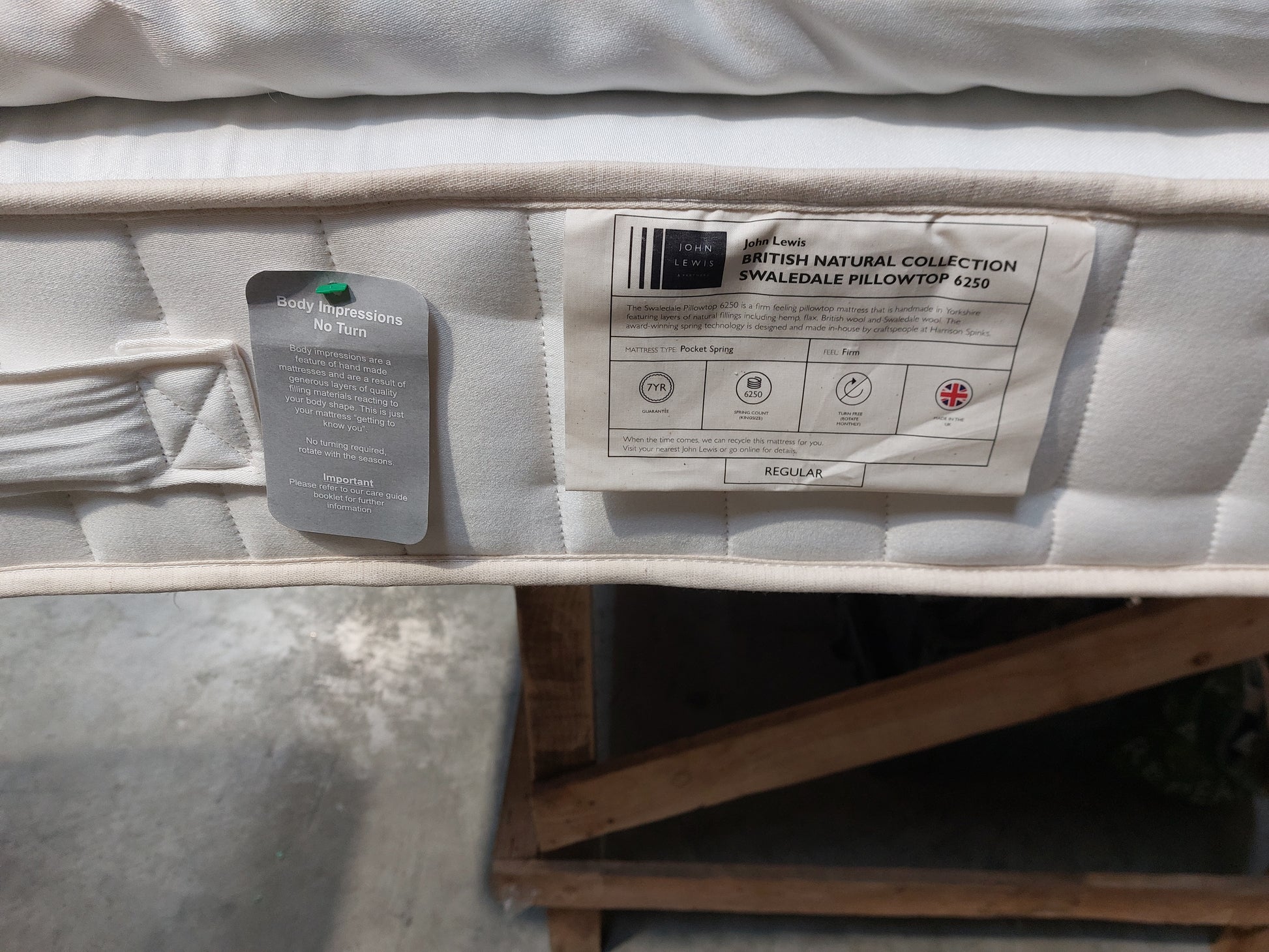 John Lewis British Natural Collection Swaledale Pillowtop 6250 Mattress Regular Tension King Size