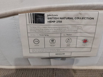 John Lewis British Natural Hemp 2750 Mattress Regular Double Bedroom