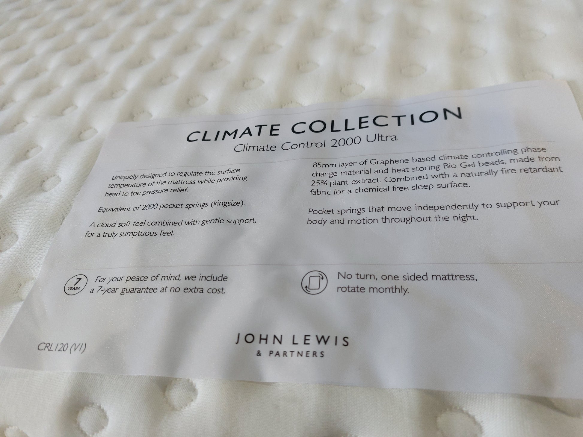 John Lewis Mattress Climate Collection 2000 Ultra Soft Medium King Size