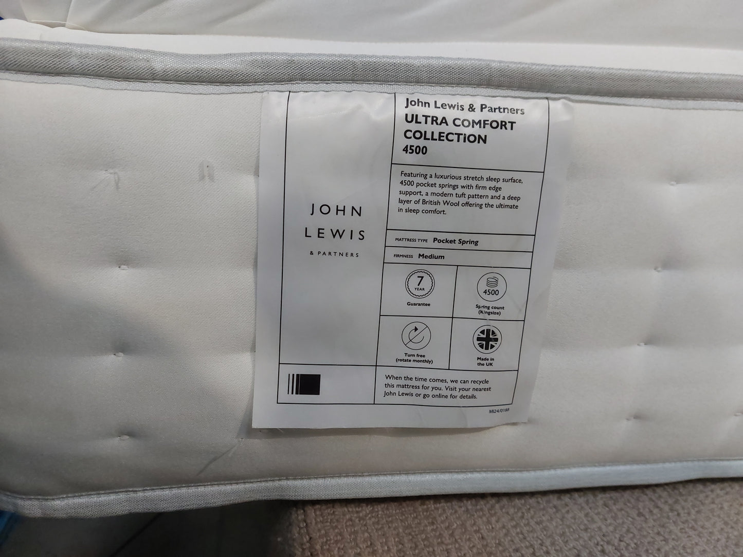 John Lewis Ultra Comfort Collection 4500 Pillowtop Mattress, Medium Tension Double