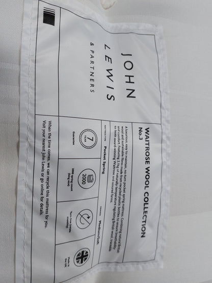 John Lewis Waitrose Wool NO. 3 Pocket Spring Mattress, Soft/Medium Tension, Small Double