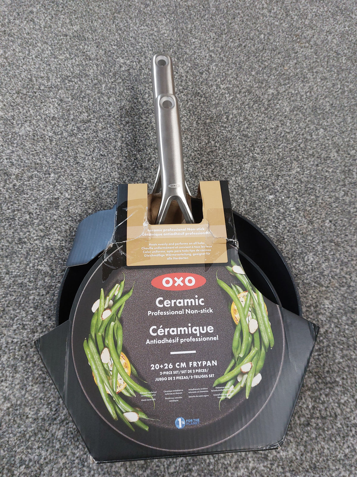 OXO Professional Hard Anodised Aluminium Ceramic Non-Stick Frying Pan Set, 2 Pie