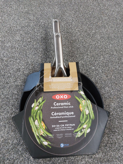 OXO Professional Hard Anodised Aluminium Ceramic Non-Stick Frying Pan Set, 2 Pie