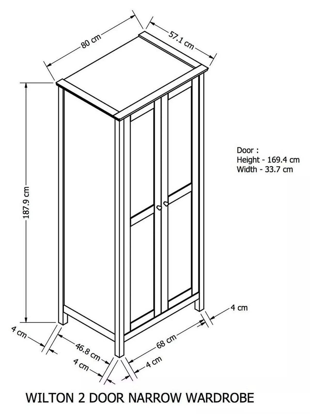 John Lewis Wilton Narrow 2 Door Wardrobe White