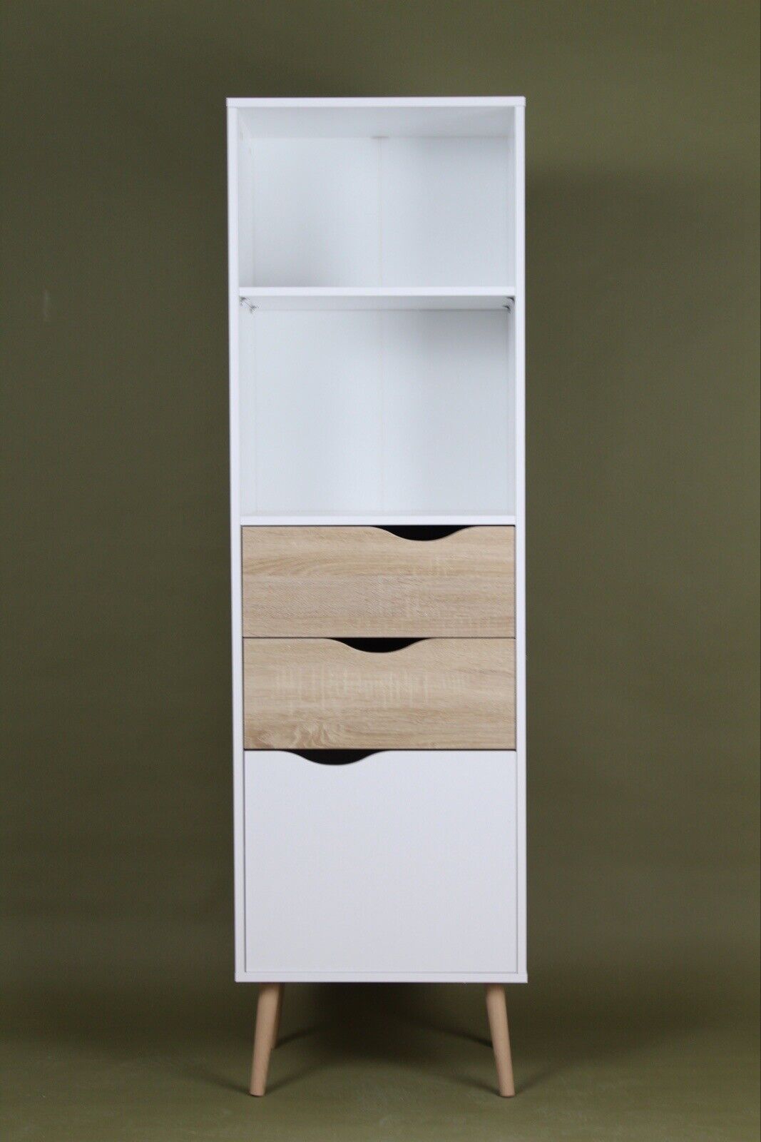 Oslo Bookcase 2 Drawers 1 Door In White & Oak