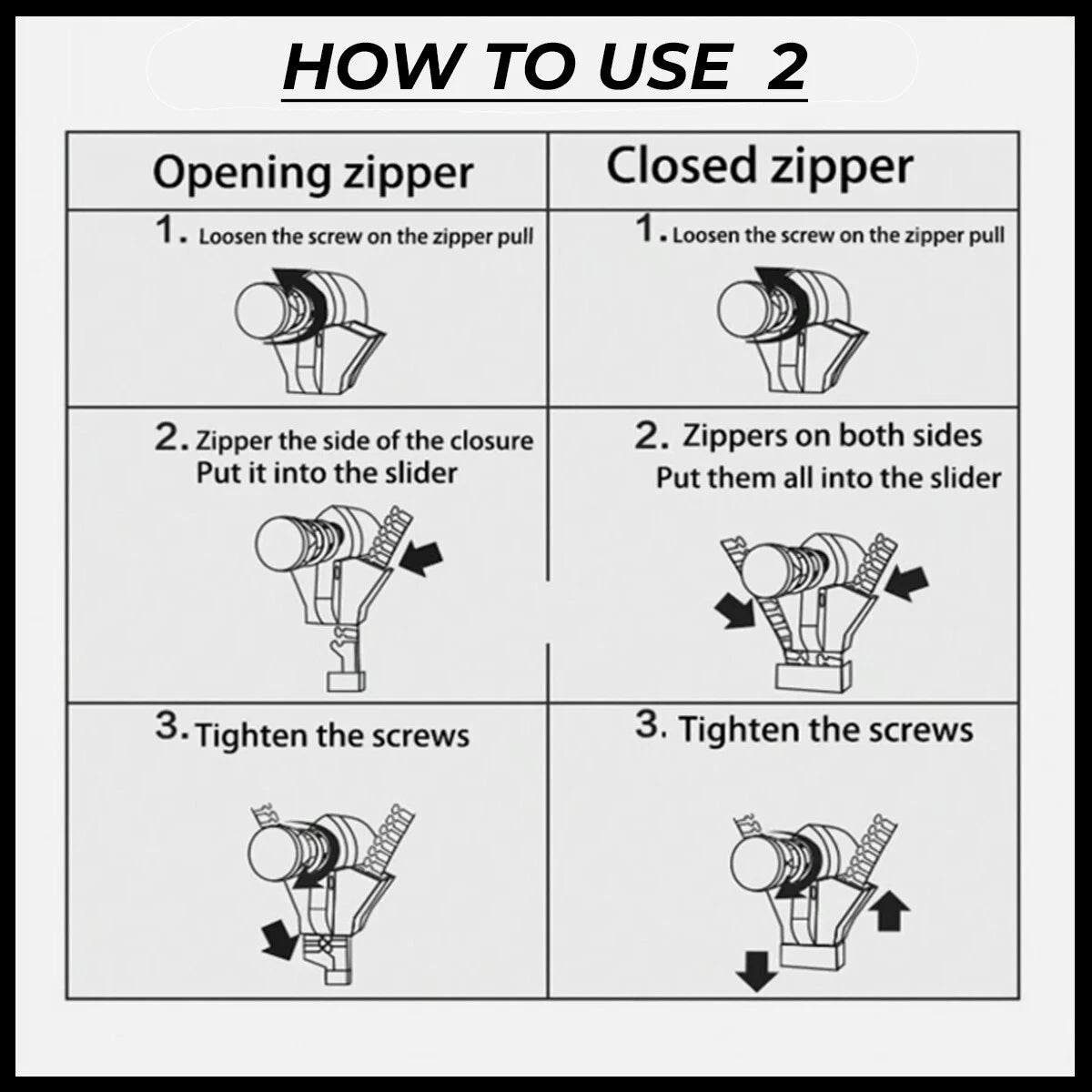 FIX A ZIPPER Universal Repair Kit 3 Sizes Zip Fixer Slider Clip Replacement
