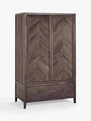 John Lewis Padma Double Wardrobe with 1 Drawer, Grey acacia /Brass