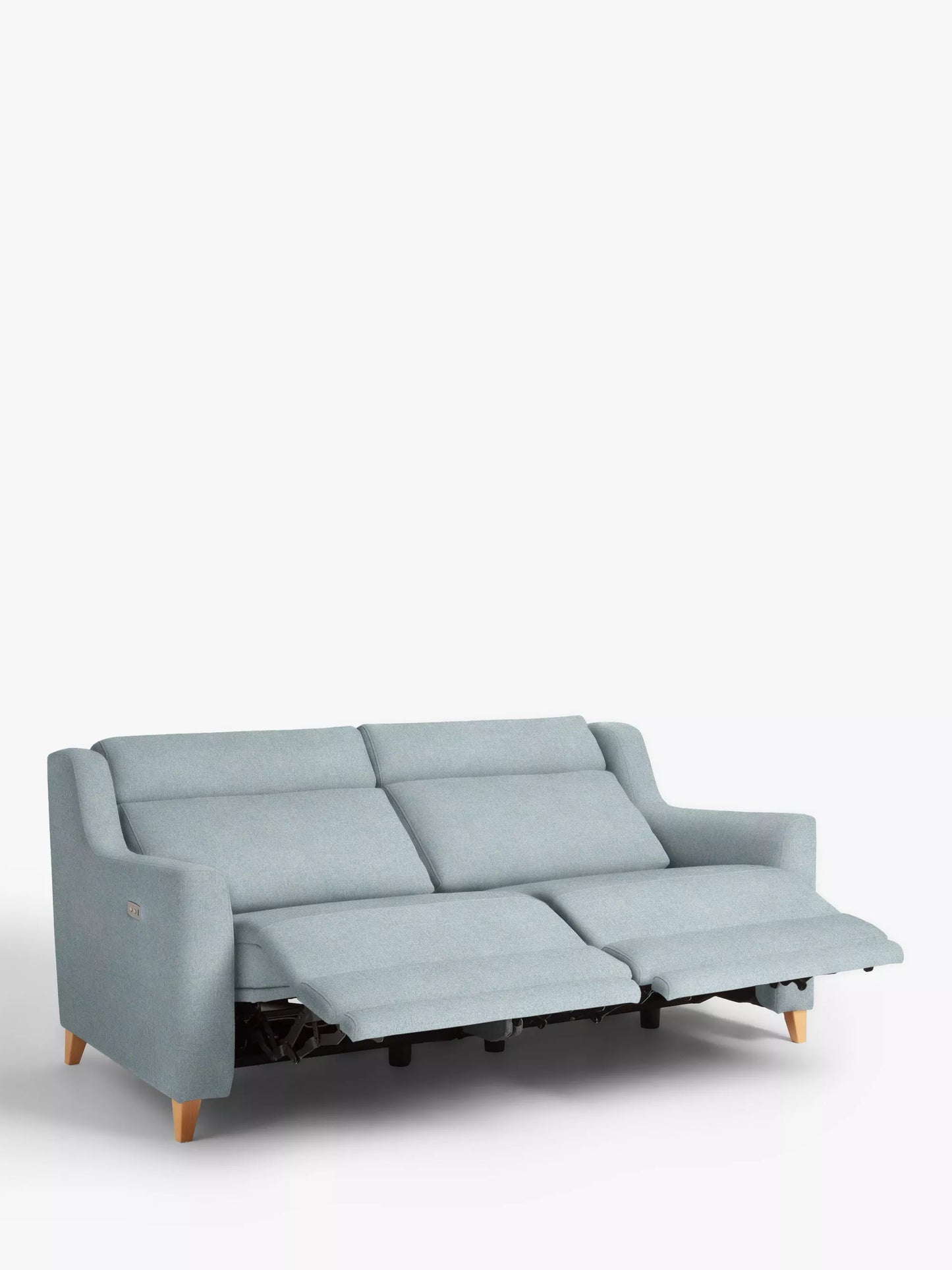 John Lewis Elevate Large 2 Seater Power Recliner Sofa, Metal Leg Aquaclean Baby Blue