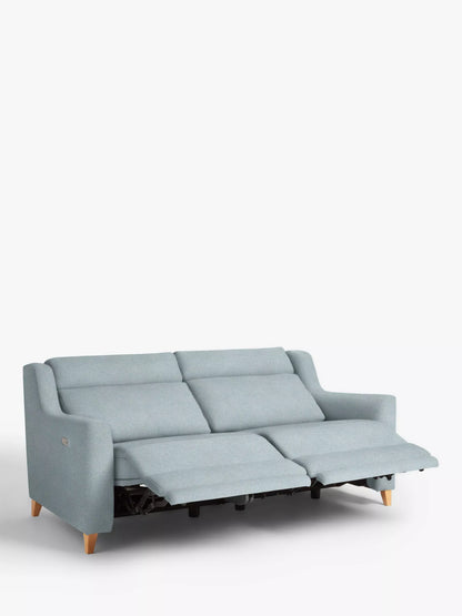 John Lewis Elevate Large 2 Seater Power Recliner Sofa, Metal Leg Aquaclean Baby Blue